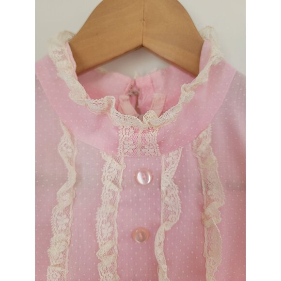 Vintage Pink Prairie Long Sleeve Dress w/ Lace Trim & Ruffle Details Women's M - Picture 4 of 9